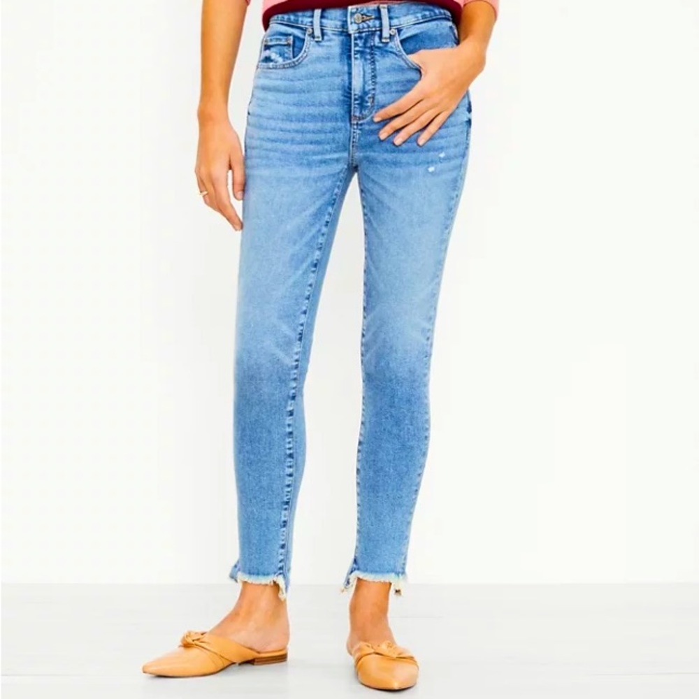 Loft Ankle Jeans with Raw Hem, Size 8
